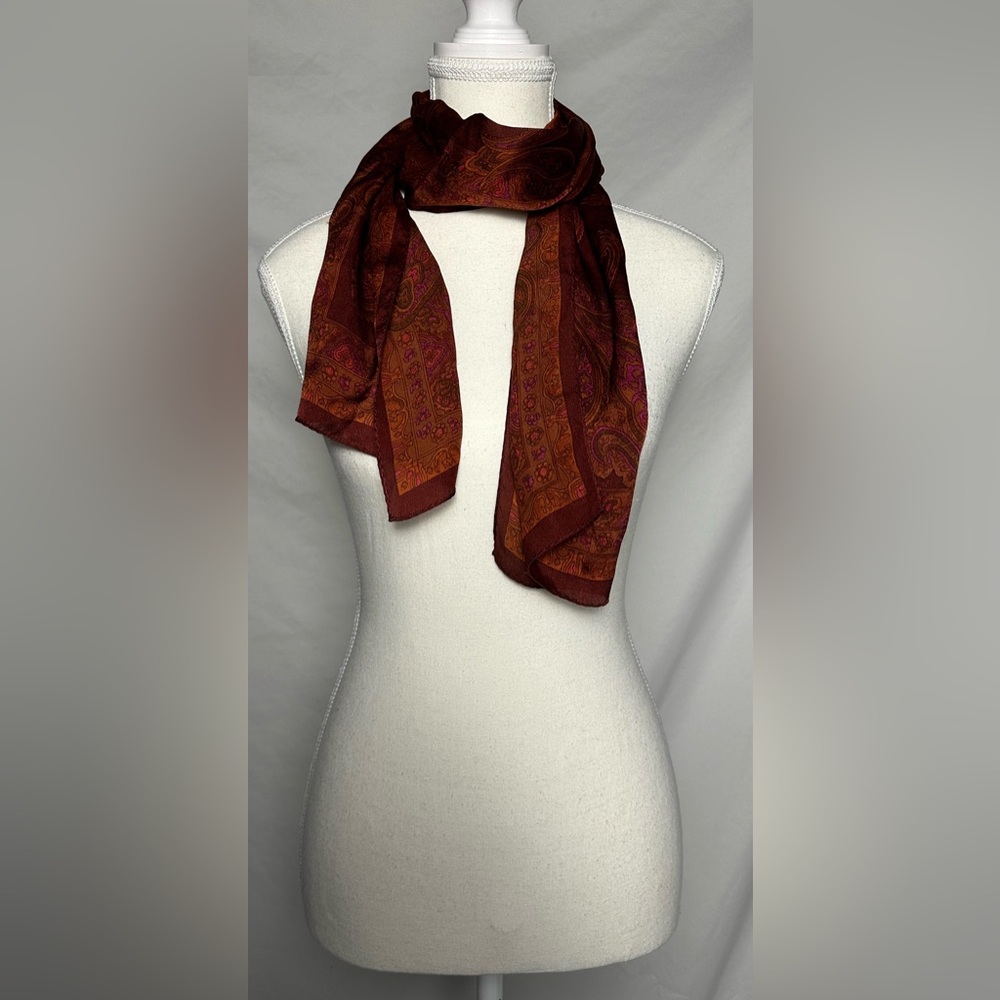 JONES NEW YORK 100% Silk Red Paisley Lightweight Preppy Scarf